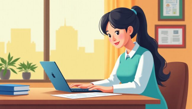 대학생이 노트북으로 장학금 신청하는 모습