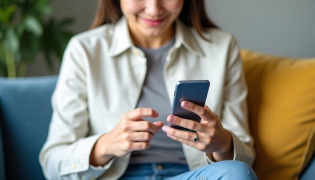 스마트폰으로 금융 앱을 사용하는 청년