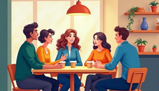 청년들이 함께 모여 대화하는 따뜻한 장면