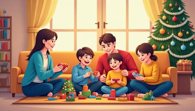 Family enjoying entertainment products purchased during extended holiday sales