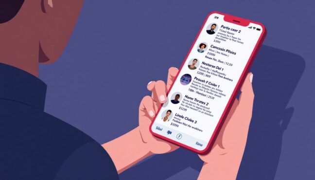 Person scrolling through social media on phone with concert announcements visible