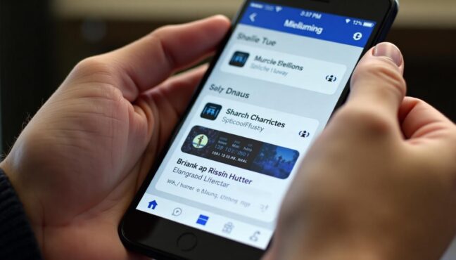 Close-up of a smartphone showing music streaming app with concert notifications