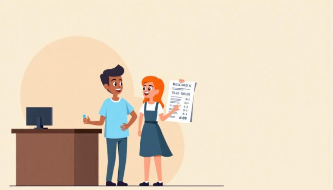 Traveler questioning hotel bill charges at front desk